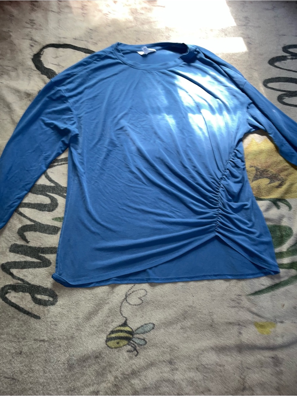 Time and Tru Royal Blue Long Sleeve Ruched Side Top